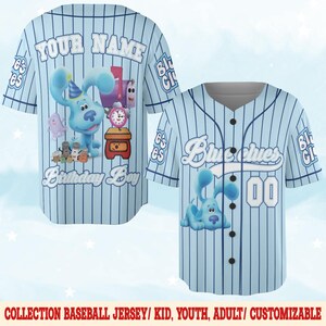 Personalized Blue Clues Baseball Jersey, Blue Dog Birthday Baseball Jersey, Baby Shower, Birthday Boy Gift, Blue Clues Family Tee NGPJ06