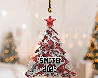 Personalized Mechanic Christmas Ornament, Custom Name Mechanic Tools Christmas Tree Keepsake, Gift for Automobile Repair Garage BZKW16