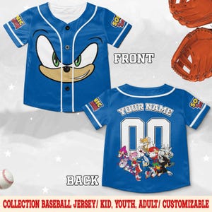 Custom Sonic The Hedgehog Baseball Jersey, Personalized Number & Name Sonic Jersey, Sonic party jersey, Birthday gift for Kids C1IF16-01