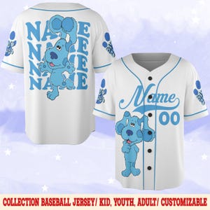 Personalized Blue Clues Baseball Jersey, Custom Birthday Shirt for Kids, Blue Dog Girl Boy Jersey, Family Matching Birthday Outfit NGPK16
