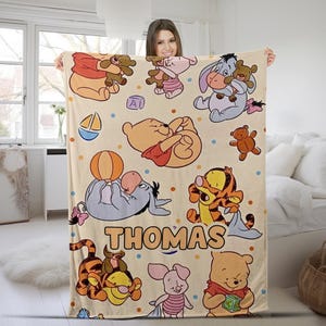 Personalized Watercolor Winnie the Pooh blanket, Pooh Bear and friends blanket, Birthday gift for her/him, Kids Adults blanket D1EV25
