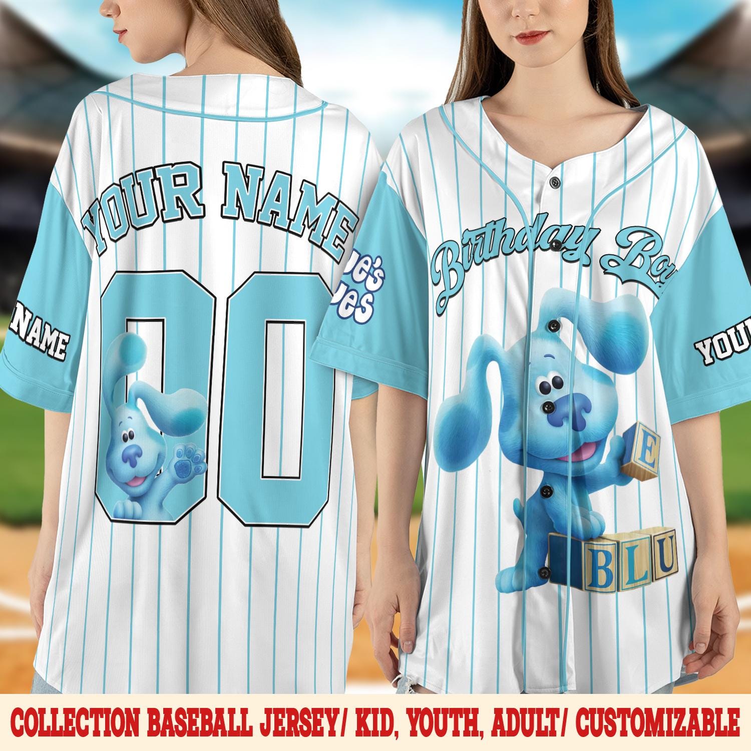 Discover Personalized Blue Clues Baseball Jersey, Blue Dog Lovers Birthday Jersey, Baby Shower Tee, Birthday Boy Gift, Blue Clues Family Shirt
