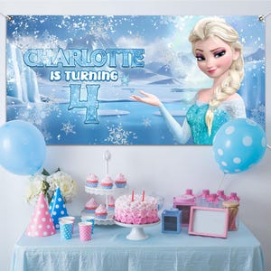 Frozen Elsa Anna Birthday Party Banner/Frozen Birthday Backdrop/Frozen Party Decoration/Frozen Birthday Banner/Kids Birthday Decor C1EZ14