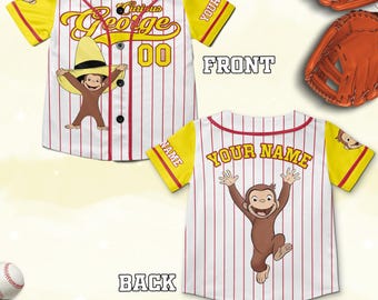 Curious George Birthday Baseball Jersey/Curious George Baseball Shirt/Curious George Birthday Jersey Shirt/Custom Baseball Jersey BZEE06