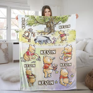 Personalized Winnie the Pooh blanket, Pooh Bear and friends blanket, Birthday gift for her/him CZDZ12