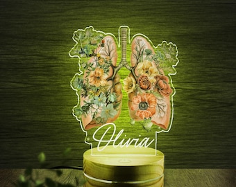 Personalized Lung Floral Pulmonologist Night Light, Custom Medical Student Graduation Gift, Doctor Gift,Medical Pneumologist Lamp C1E518