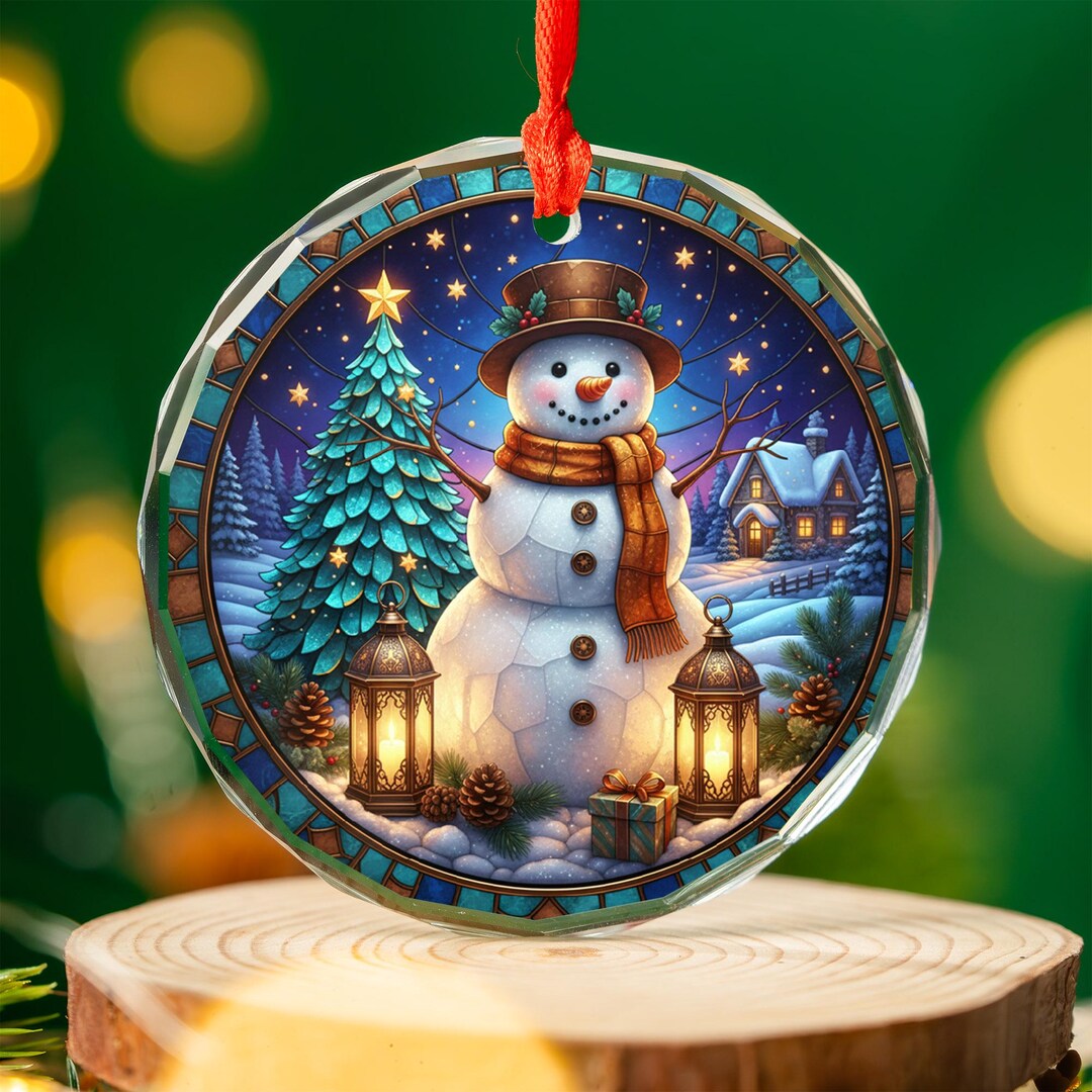 Personalized Stained Glass Snowman Ornament 2025 | Custom Christmas ...
