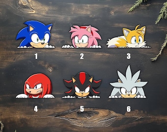 Sonic Shadow Amy Tails Knuckles Silver Peekaboo Peeker Peeking Car Window Decals, Bumper Waterproof Stickers, Hedgehog Pack Stickers NGRS09