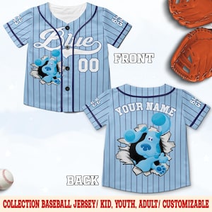 Personalized Blue Clues Baseball Jersey, Blue Dog Lovers Birthday Girl Jersey, Baby Shower Birthday Boy Gift, Blue Clues Family Shirt BZED10