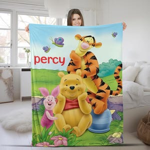 Personalized Winnie the Pooh blanket, Pooh Bear and friends blanket, Birthday gift for her/him, Kids Adults blanket D1IN06