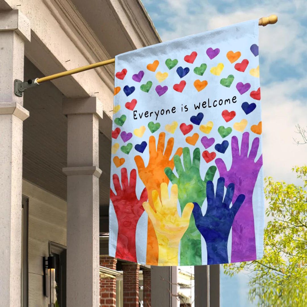 Everyone is Welcome Here Flag, Anti Trump Garden Flag Resist Sign ...
