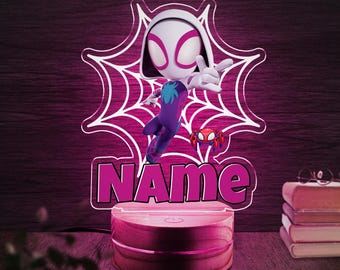Personalized Spidey And His Amazing Friends Lamp, Custom Spidey Kids 3D Led Night Light, Ghost Spider Mile Morales Spiderman Birthday D2DK33