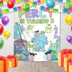 Custom Monster Inc Backdrop Banner, Mike Wazowski, James P Sullivan, Birthday Banner, Birthday Party Decor C1E416