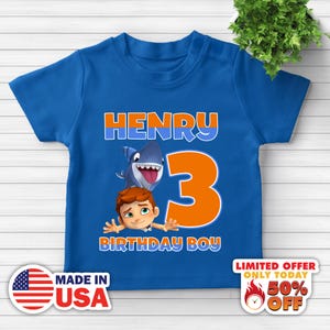 Personalized Sharkdog Birthday Shirt,Shark dog Theme Birthday Shirt,Shark Dog Shirt,Custom Name And Age,Birthday family Shirts C-19062302