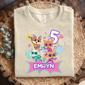 Super Cat Birthday Shirt Personalized Kitties Party Theme Cat Friends Family Matching Tees Outfit Gift for Girl Cute Fantastic Hero C1FS35