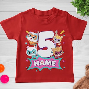Super Cat Birthday Shirt Personalized Kitties Party Theme Cat Friends Family Matching Tees Outfit Gift for Girl Cute Fantastic C1IS03