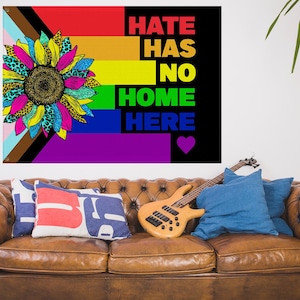 Hate Has No Home Here Garden Flag – Pride LGBTQ+ Yard Banner, BLM Equality Sign, Rainbow Love Heart Outdoor Decor JCLN21