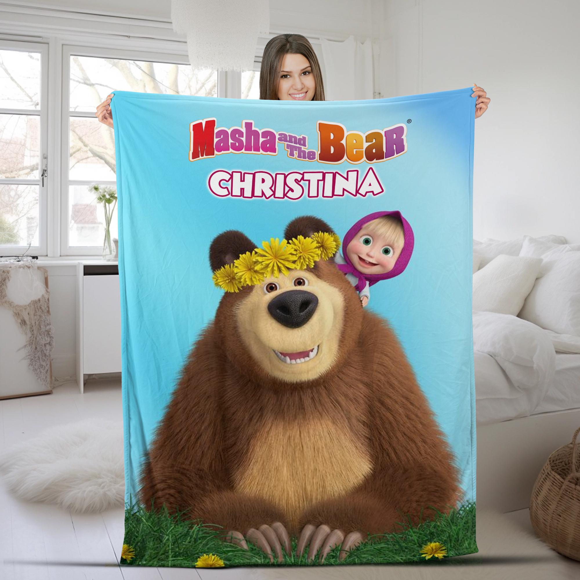 Discover Custom Name Marsha And Bear Blanket, Cute Bear Velvet Blanket, Marsha Bear Sofa Blanket