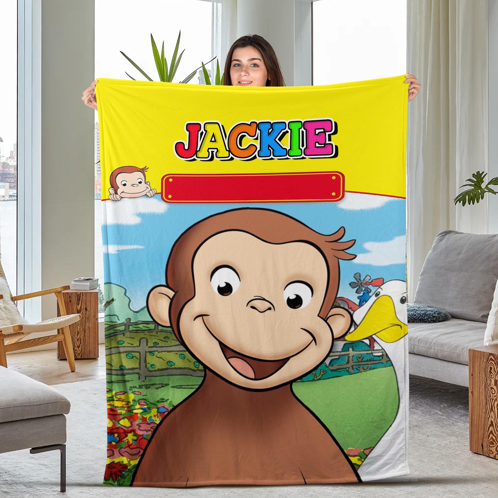 Discover Curious George Blanket, Personalized Velveteen Plush Blanket, Cute Monkey Blanket