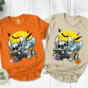 Stitch Jack Skellington and Sally Angel Costume Shirt, Disney Stitch And Angel Halloween Shirt, Disney Halloween, Halloween Couple NEVT27