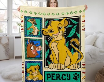 Personalized Lion King Character Blanket, Lion King Birthday Gift, Lion King Bedroom Decor, Custom Blanket With Boys Girls Kids Name JCJQ25