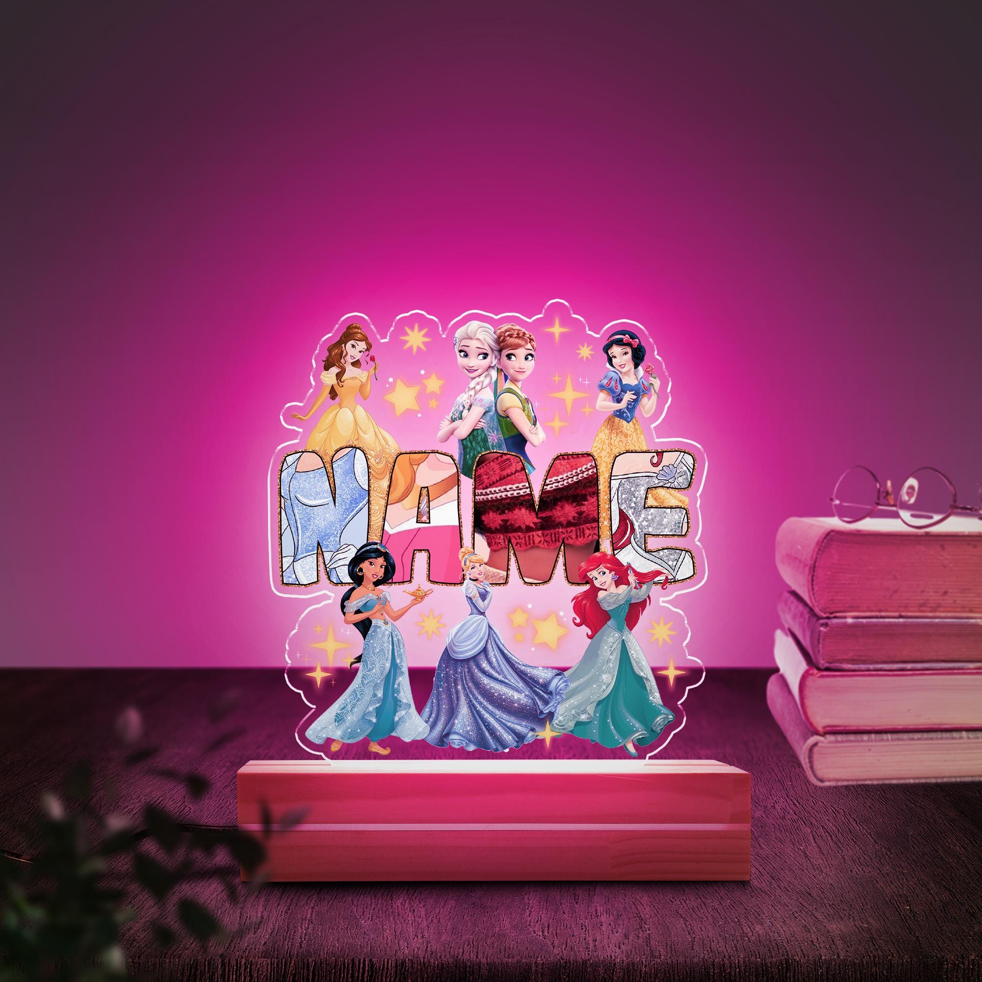 Custom Name Disney Princess Night Light,Personalized Baby Girl Room Decor,Disney Princess Birthday Gift for Her,Disney Acrylic Lamp JCJW22