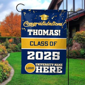Personalized Graduation Garden Flag w/ Name & School Name, 3 Sizes, Outdoor Graduation Decoration 2025, Class of 2025 Yard Sign D2E427