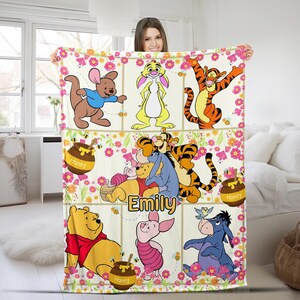 Personalized Disney Winnie the Pooh Blanket, Custom Name Pooh Bear and Friends Gifts, Pooh Bear Birthday Gift, Christmas Blanket NFVG16