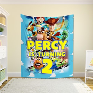 Toy Story Birthday Banner, Custom Toy Story Party Backdrop, Woody and Buzz Birthday Decoration, Pixar Movie Kids Party Decor Sign NGQ213