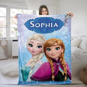 Personalized Disney Frozen Throw Blanket, Custom name Elsa Princess Quilt Blanket, Frozen Blanket, Princess Elsa Birthday Girl Gift NFVY10