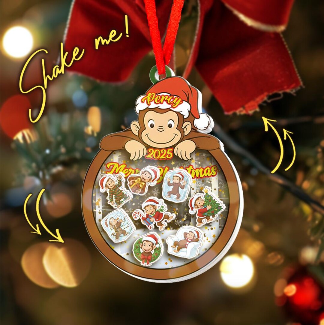 Personalized Curious George Shaker Ornament, Custom Curious George ...