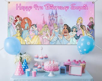 Disney Princess Birthday Banner, Disney Princesses Banner, Disney Princesses Personalized Banner, Party Decor C1EL05