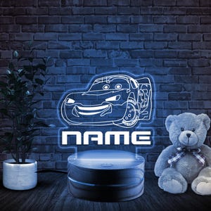 Custom Disney Lightning McQueen NightLight with Name,Personalized 3D Disney Car LED Light,Custom Nursery,Boy Decor,Bedroom Decor Gift JBUH13