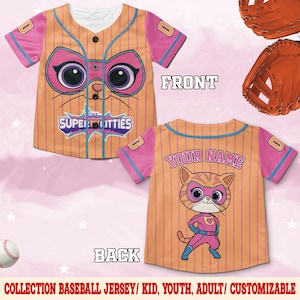 Custom Disney SuperKitties Baseball Jersey, Junior Super Kitties Ginny Sparks Buddy Bitsy Birthday Gift, Disneyland Trip Jersey D2JT16-1