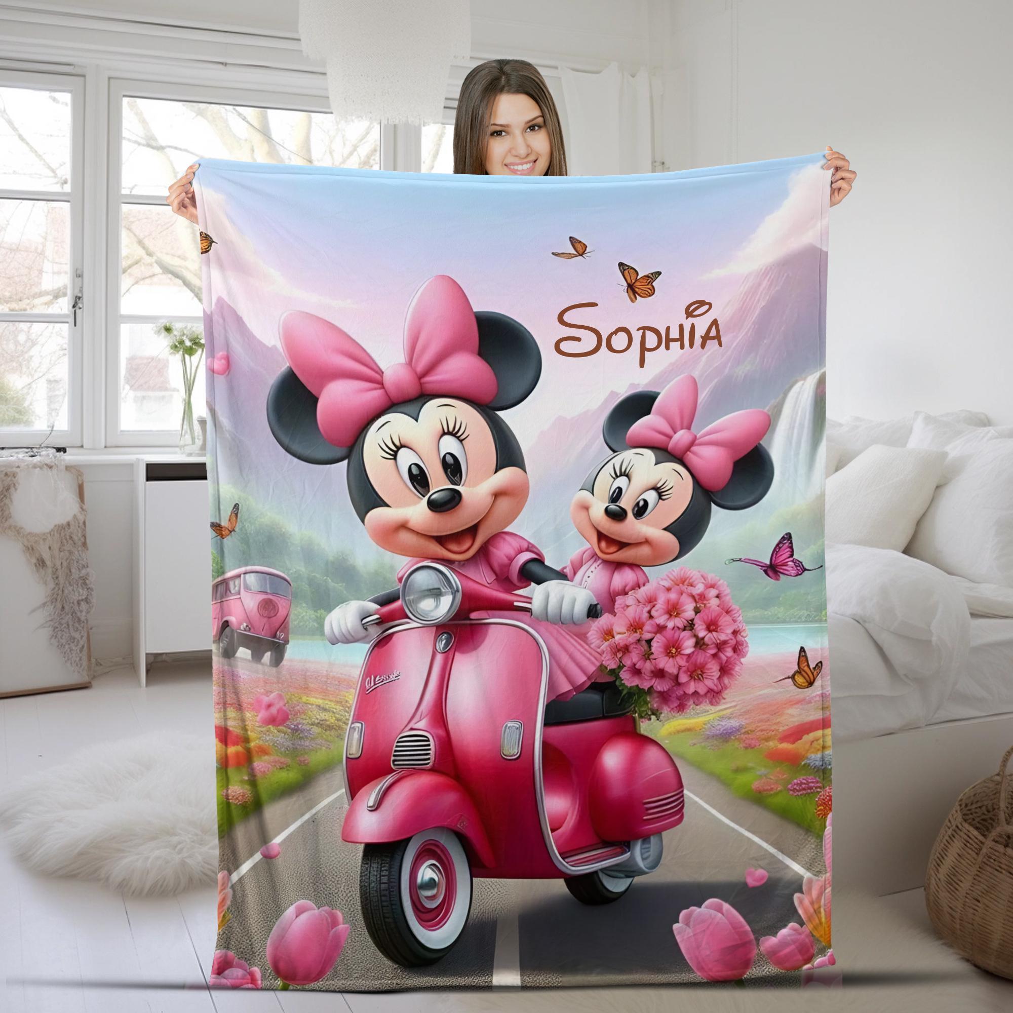 Discover Personalized Cute Minnie Mouse Blanket, Magic Kingdom Fleece Blanket