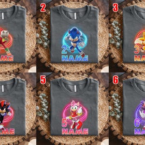 Custom Sonic Birthday Shirt with Tails, Shadow, Knuckles, Amy Rose, Group Gamer Party Tee for Kids, Matching Sonic Family Shirt NGQQ03