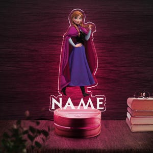 Customizable Frozen Night Light with Name, Colors Change Remote Acrylic LED Light, Anna Elsa Birthday, Personalized Disney Fozen Lamp C1EP08