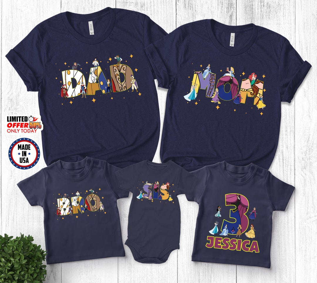 Personalized Disney Princess Prince Family Dad Mom Shirt, Disney ...