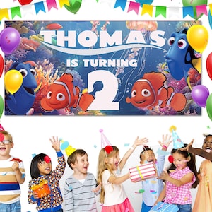 Custom Nemo Birthday Backdrop, Disney Ocean Theme Party Banner, Personalized Name Finding Nemo Decor, Fish Birthday Decoration NGP019