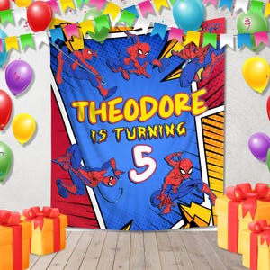 Spiderman Family Birthday Backdrop/Spiderman Birthday Banner/Spiderman Backdrop/Custom Spiderman Birthday Backdrop C1EB11