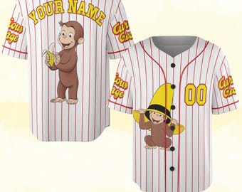 Curious George Birthday Baseball Jersey/Curious George Baseball Shirt/Curious George Birthday Jersey Shirt/Custom Baseball Jersey BZED01