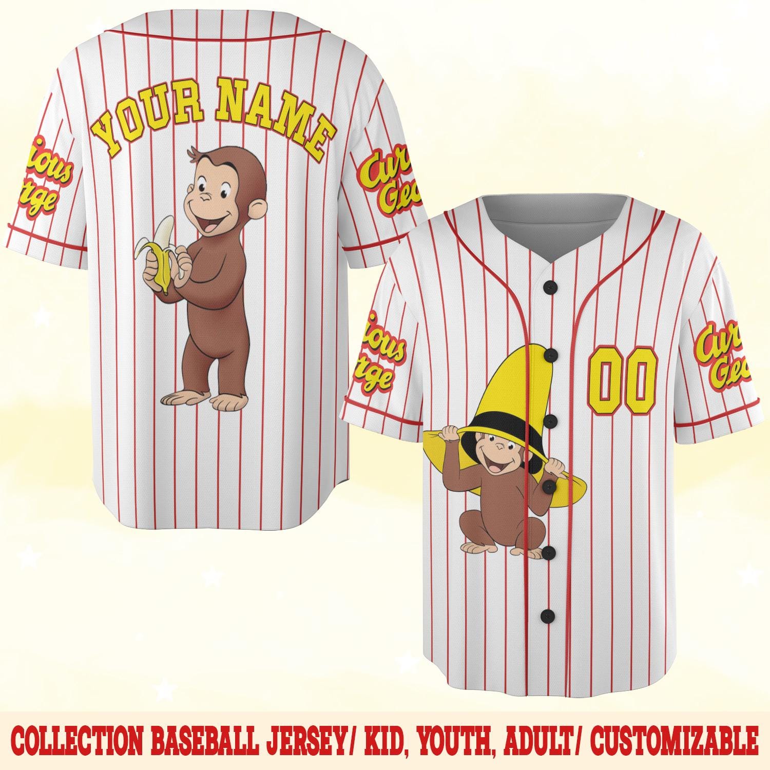 Curious George Birthday Baseball Jersey/Curious George Baseball Shirt/Curious George Birthday Jersey Shirt/Custom Baseball Jersey BZED01