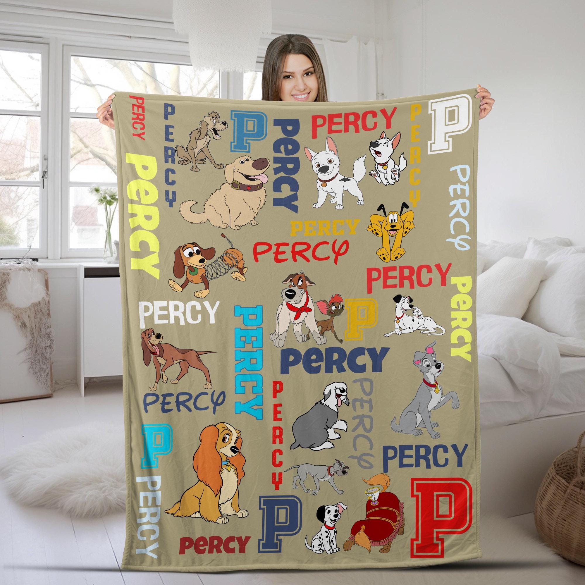 Discover Personalized Disney Dogs Blanket, Custom Name Dog Lovers Baby Girl Blanket