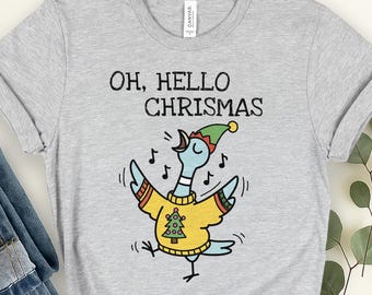 Custom Oh Hello Christmas Pigeon T-shirt, Children's Books Shirt, Pigeon Teacher Tee, Kindergarten Teacher Christmas Gift JCRH03