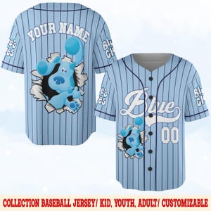 Personalized Blue Clues Baseball Jersey, Blue Dog Lovers Birthday Girl Jersey, Baby Shower Birthday Boy Gift, Blue Clues Family Shirt BZED10