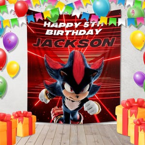 Shadow The Hedgehog Birthday Banner, Shadow the Hedgehog Personalized Banner, Party Decor C1EL02