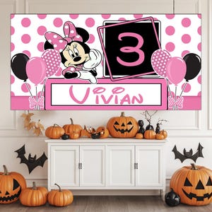 Minnie Mouse birthday backdrop, Minnie Mouse birthday banner, Minnie Mouse Decoration party, Minnie Mouse Background C1HK11
