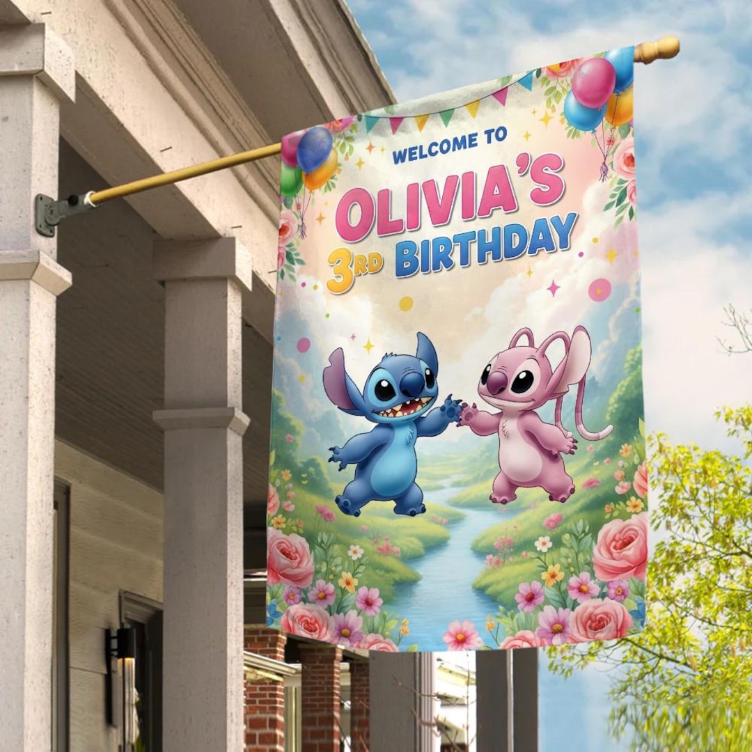 Stitch Welcome Spring Lilo Stitch Birthday Party Welcome Flag, Stitch Welcome Flag, Stitch ...