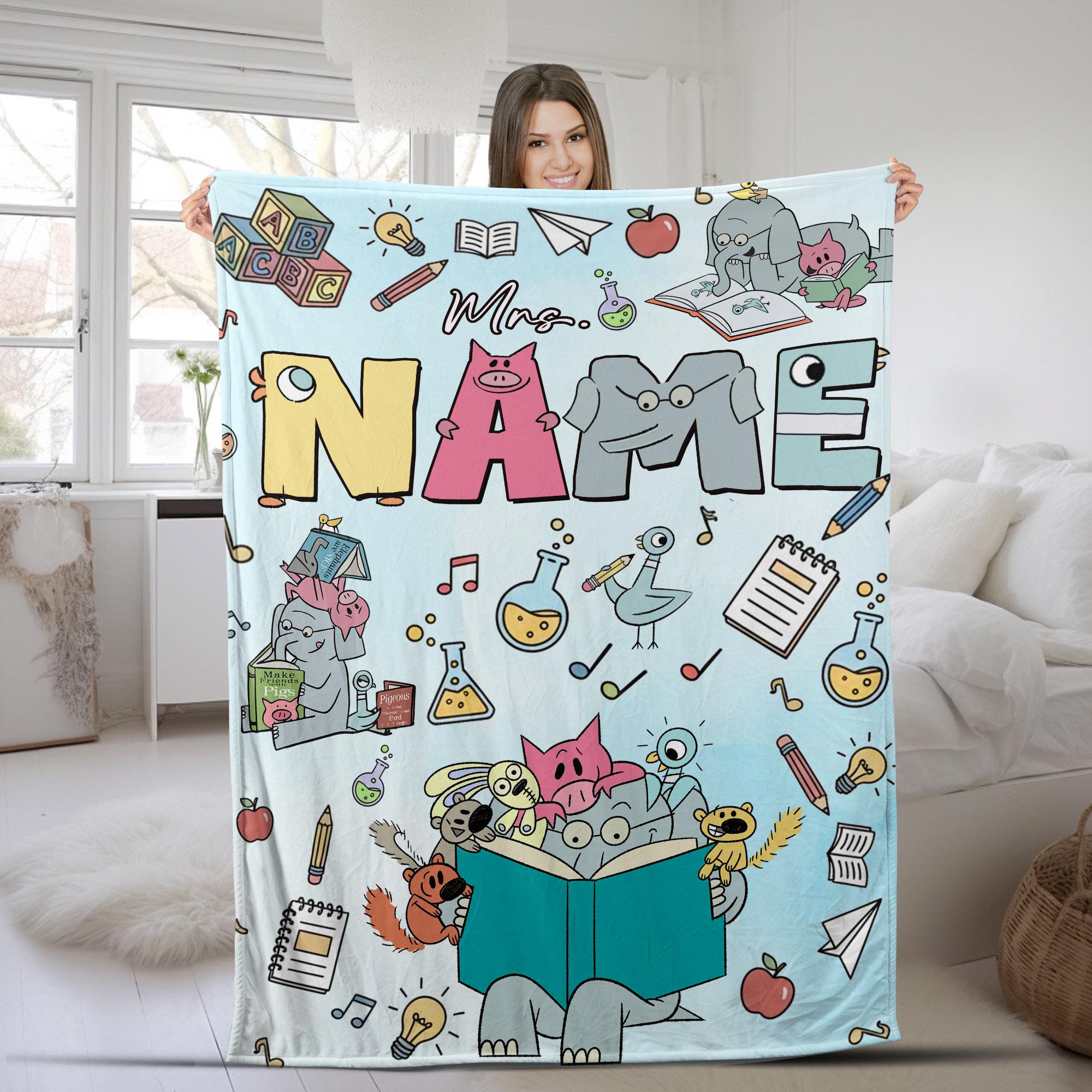 Discover Personalized Elephant And Piggie Blanket, Custom Name Blanket, Back To School Blanket