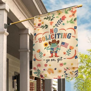 Funny No Soliciting Garden Flag, Doodle Floral Frog, No Soliciting Yard Art, Go Away Flag, Funny Frog Garden Sign, Go On Git JCOF20